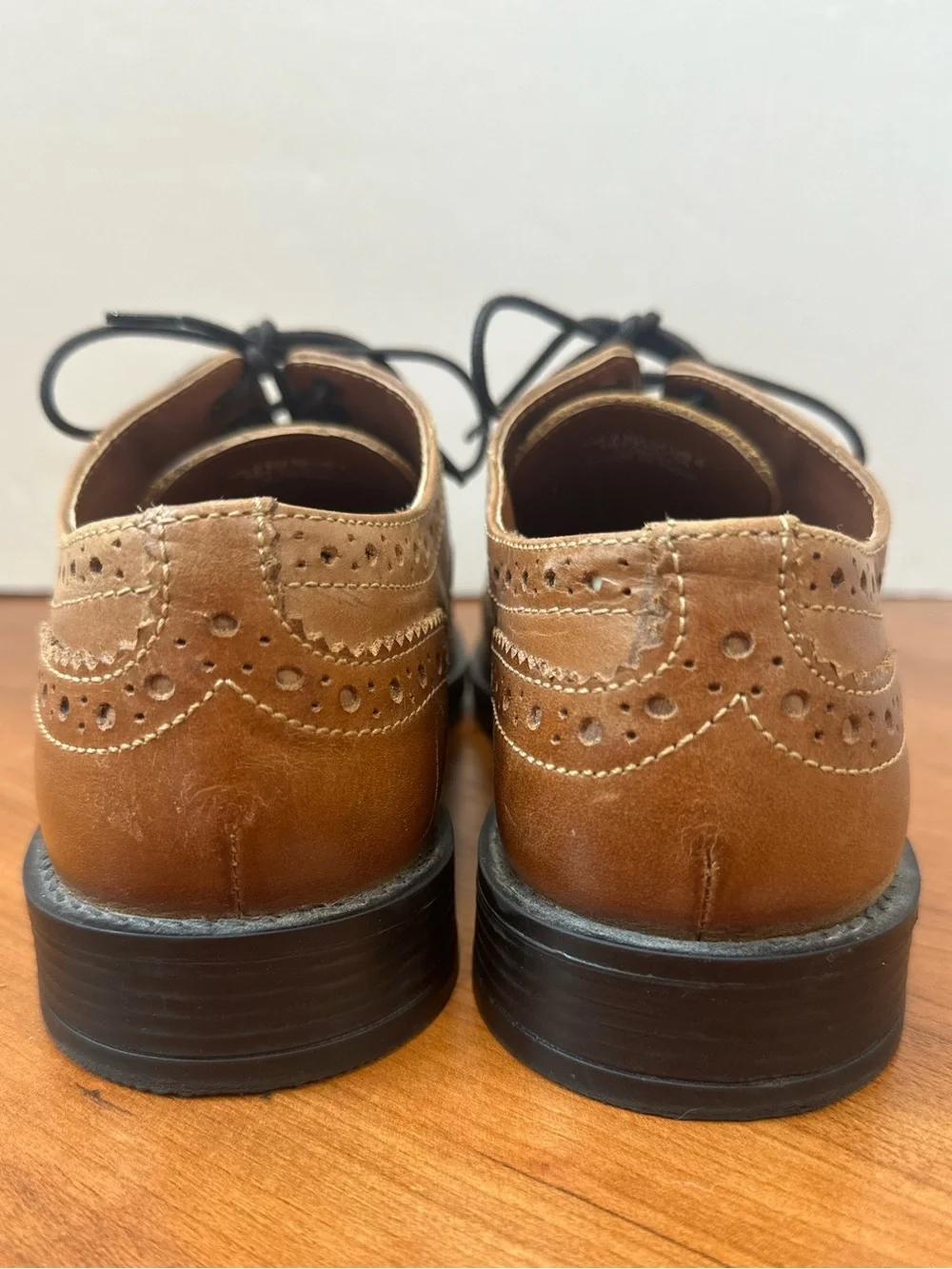 Asos Men's Wing Tip Oxford Brown Leather Lace-Up Shoes Brogue Details Sz 6
